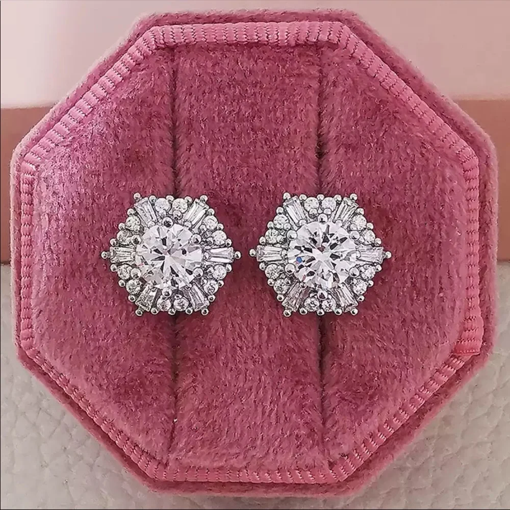 New 925 Silver Six Corners Beautiful Diamond Earrings - Picture 2 of 5